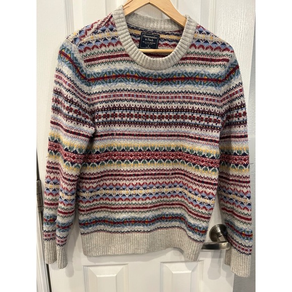 Abercrombie & Fitch Sweaters - Abercrombie & Fitch Merino Wool Blend Fair Isle Sweater Grey Multi S